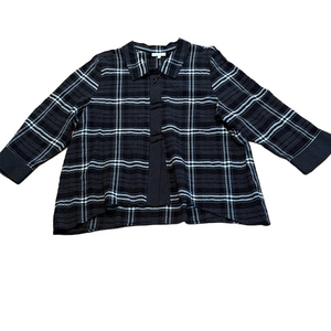 Habitat 3/4 Sleeve Plaid Top Blouse Black Gray XL